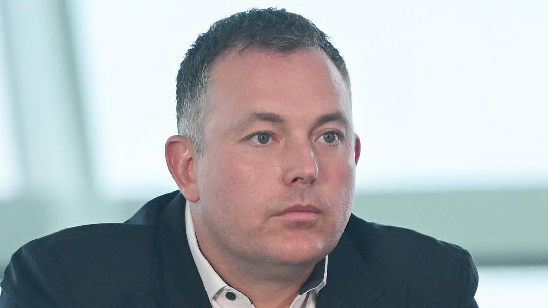 Milwaukee Bucks general manager Jon Horst speaks during a press conference at Milwaukee Art Museum on May 6, 2026.