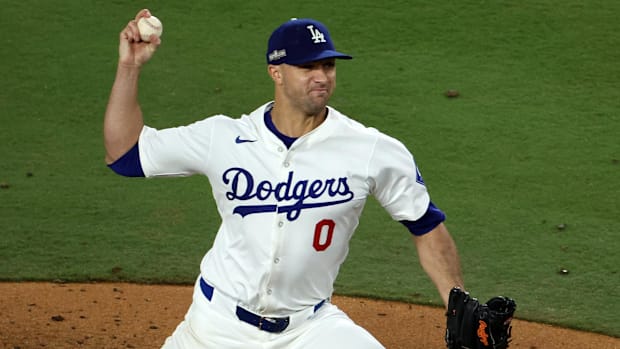 Los Angeles Dodgers pitcher Jack Flaherty throws a pitch during Game 1 of the 2024 NLCS