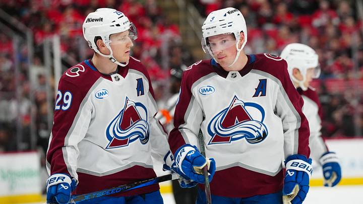 Colorado Avalanche center Nathan MacKinnon and defenseman Cale Makar Colorado Avalanche center Nathan MacKinnon and defenseman Cale Makar
