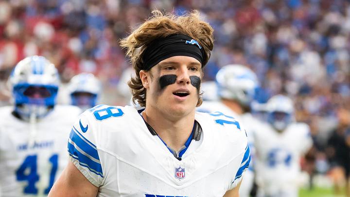 Detroit Lions wide receiver Isaac TeSlaa (18) leaves the field.