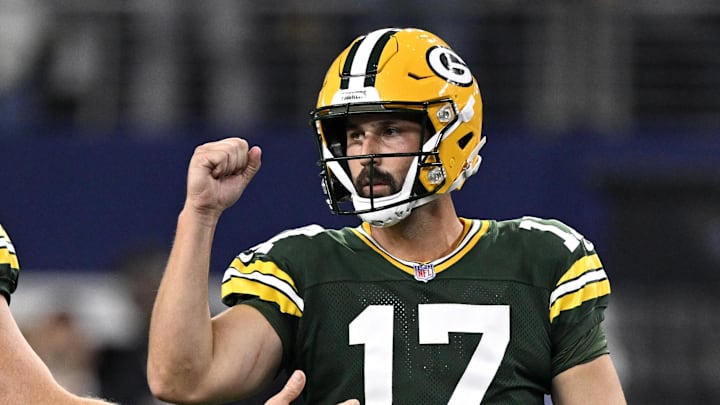Green Bay Packers kicker Brandon McManus (17) celebrates after making a field goal at the Cowboys on Sunday.