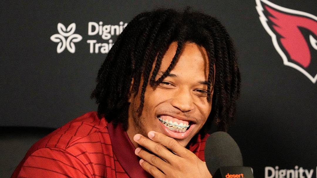 Arizona Cardinals rookie wide receiver Reggie Virgil during a news conference on May 7, 2026, at the Arizona Cardinals training facility in Tempe.