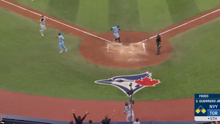 The Blue Jays took advantage of an open base. The Blue Jays took advantage of an open base.