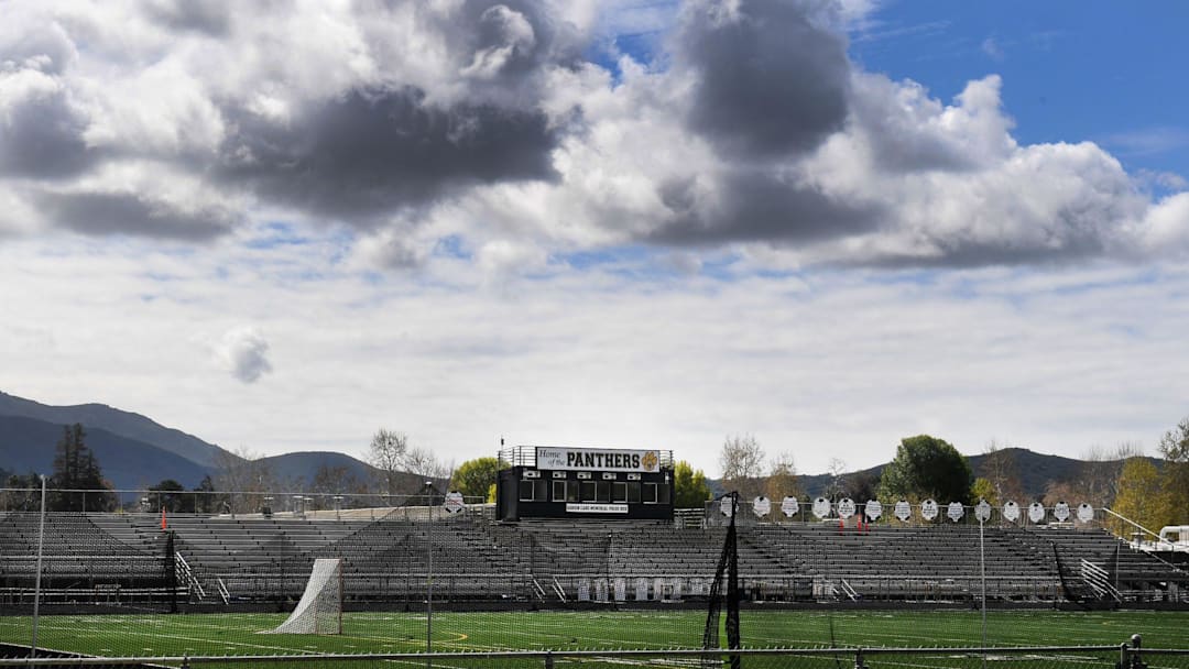 Newbury High School's football field in March 2023.