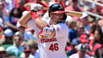 Jun 9, 2024; St. Louis, Missouri, USA; St. Louis Cardinals first base Paul Goldschmidt (46) at bat against the Colorado Rockies at Busch Stadium. Mandatory Credit: Tim Vizer-USA TODAY Sports