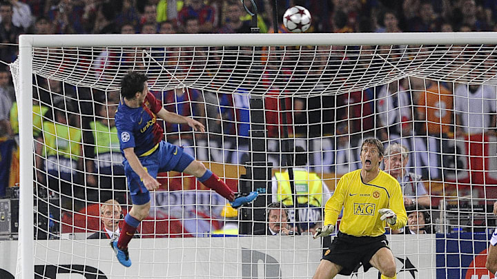 Lionel Messi (left) picked his header vs. Manchester United in the 2008-09 Champions League final as his favorite goal ever scored. Lionel Messi (left) picked his header vs. Manchester United in the 2008-09 Champions League final as his favorite goal ever scored.