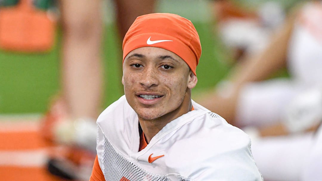 Clemson cornerback Avieon Terrell (8) during Spring Practice in Clemson, S.C. Monday, March 24, 2025. Clemson cornerback Avieon Terrell (8) during Spring Practice in Clemson, S.C. Monday, March 24, 2025.