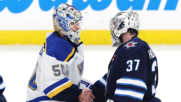 Jordan Binnington and Connor Hellebucyk 