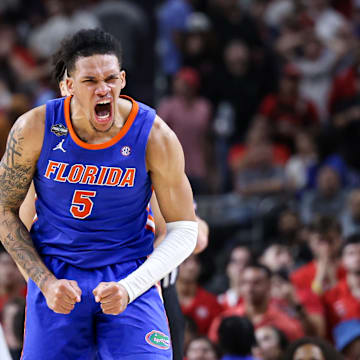 Will Richard celebrates a play during the Florida Gators' win over Houston in the national championship. 