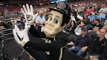 Purdue Pete takes a selfie during practice at State Farm Stadium