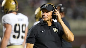 Army Black Knights head coach Jeff Monken looks on against the East Carolina Pirates. Army has lost three of its four games after losing only two all last year. 