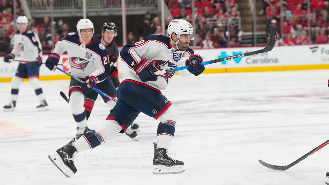 Apr 2, 2026; Raleigh, North Carolina, USA; Columbus Blue Jackets center Boone Jenner (38) takes a shot against the Carolina Hurricanes during the second period t Lenovo Center. Mandatory Credit: James Guillory-Imagn Images Apr 2, 2026; Raleigh, North Carolina, USA; Columbus Blue Jackets center Boone Jenner (38) takes a shot against the Carolina Hurricanes during the second period t Lenovo Center. Mandatory Credit: James Guillory-Imagn Images