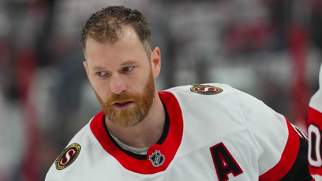 Apr 20, 2026; Raleigh, North Carolina, USA; Ottawa Senators right wing Claude Giroux (28) skates during the  warmups before the game against the Carolina Hurricanes  in game two of the first round of the 2026 Stanley Cup Playoffs at Lenovo Center. Mandatory Credit: James Guillory-Imagn Images
