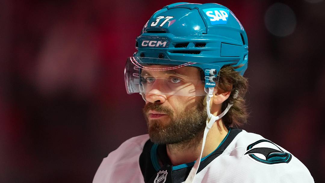 Dec 7, 2025; Raleigh, North Carolina, USA;  San Jose Sharks defenseman Timothy Liljegren (37) looks on before the start of the game against the Carolina Hurricanes at Lenovo Center. Mandatory Credit: James Guillory-Imagn Images