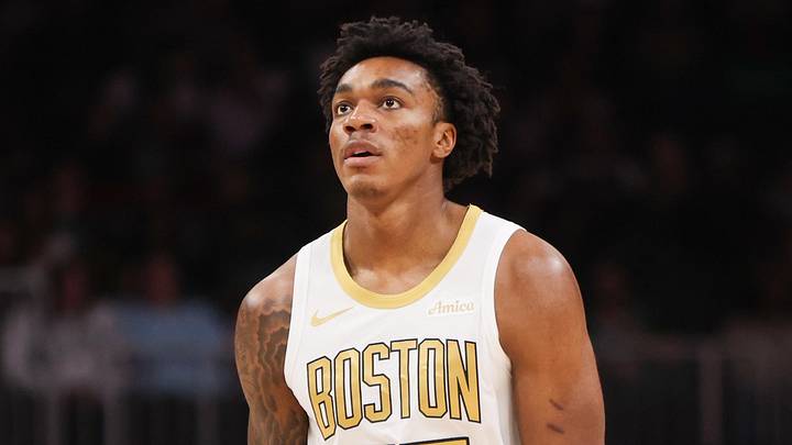 Jan 17, 2026; Atlanta, Georgia, USA; Boston Celtics forward Amari Williams (77) in action against the Atlanta Hawks in the fourth quarter at State Farm Arena. Mandatory Credit: Brett Davis-Imagn Images
