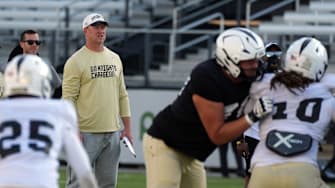 UCF Head Football Coach Scott Frost during UCF Spring football practice at FBC Mortgage Stadium in Orlando, Friday, April 11, 2025.