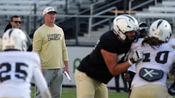 UCF Head Football Coach Scott Frost during UCF Spring football practice at FBC Mortgage Stadium in Orlando, Friday, April 11, 2025.