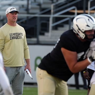 UCF Head Football Coach Scott Frost during UCF Spring football practice at FBC Mortgage Stadium in Orlando, Friday, April 11, 2025.