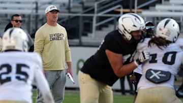UCF Head Football Coach Scott Frost during UCF Spring football practice at FBC Mortgage Stadium in Orlando, Friday, April 11, 2025.