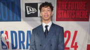 Jun 26, 2024; Brooklyn, NY, USA; Tidjane Salaun arrives before the first round of the 2024 NBA Draft at Barclays Center. Mandatory Credit: Brad Penner-USA TODAY Sports