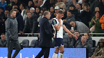 Micky van de Ven after being withdrawn early on against Manchester City 