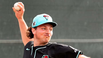 Arizona Diamondbacks pitcher Brandon Pfaadt throws during spring training workouts at Salt River Fields at Talking Stick on Feb. 14, 2025, in Scottsdale.