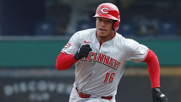 Cincinnati Reds third baseman Noelvi Marte (16) runs the bases against the Pittsburgh Pirates