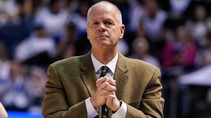 Feb 14, 2026; Provo, Utah, USA; Colorado Buffaloes head coach Tad Boyle looks on during the second half against the BYU Cougars at the Marriott Center. Mandatory Credit: Aaron Baker-Imagn Images
