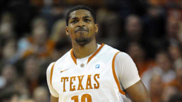 Jan 19, 2011; Austin, TX, USA; Texas Longhorns forward Tristan Thompson (13) reacts against the Texas A&M Aggies during the first half at the Frank Erwin Center.