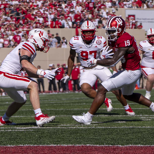 Huskers in all-whites vs Indiana in 2024