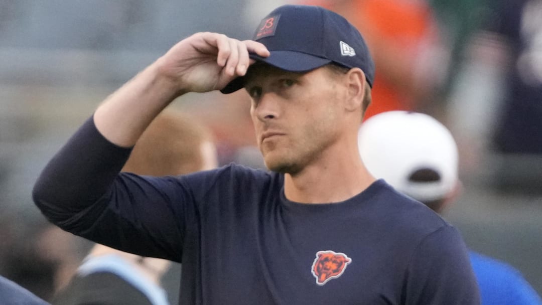 Chicago Bears head coach Ben Johnson on the field before a game against the Buffalo Bills at Soldier Field.