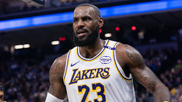 Dec 21, 2024; Sacramento, California, USA; Los Angeles Lakers forward LeBron James (23) reacts after scoring against the Sacramento Kings during the second quarter at Golden 1 Center. Mandatory Credit: Ed Szczepanski-Imagn Images