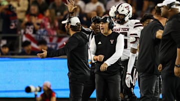 Oct 5, 2024; Tucson, Arizona, USA; Texas Tech Red Raiders head coach Joey McGuire yells at team during fourth quarter against Arizona Wildcats at Arizona Stadium. Mandatory Credit: Aryanna Frank-Imagn Images