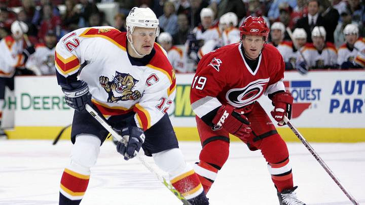 December 26, 2006; Raleigh, NC, USA;  Florida Panthers center (12) Olli Jokinen carries the puck into the Carolina Hurricanes zone during the 1st period at the RBC Center. Mandatory Credit: James Guillory-USA TODAY Sports Copyright (c) 2006 James Guillory