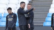 Jose Luis Mato Sanmartin, known as Joselu (L) of Real Madrid...