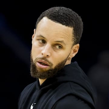 Mar 20, 2025; San Francisco, California, USA; Golden State Warriors guard Stephen Curry (30) warms up before the game against the Toronto Raptors at Chase Center. Mandatory Credit: John Hefti-Imagn Images