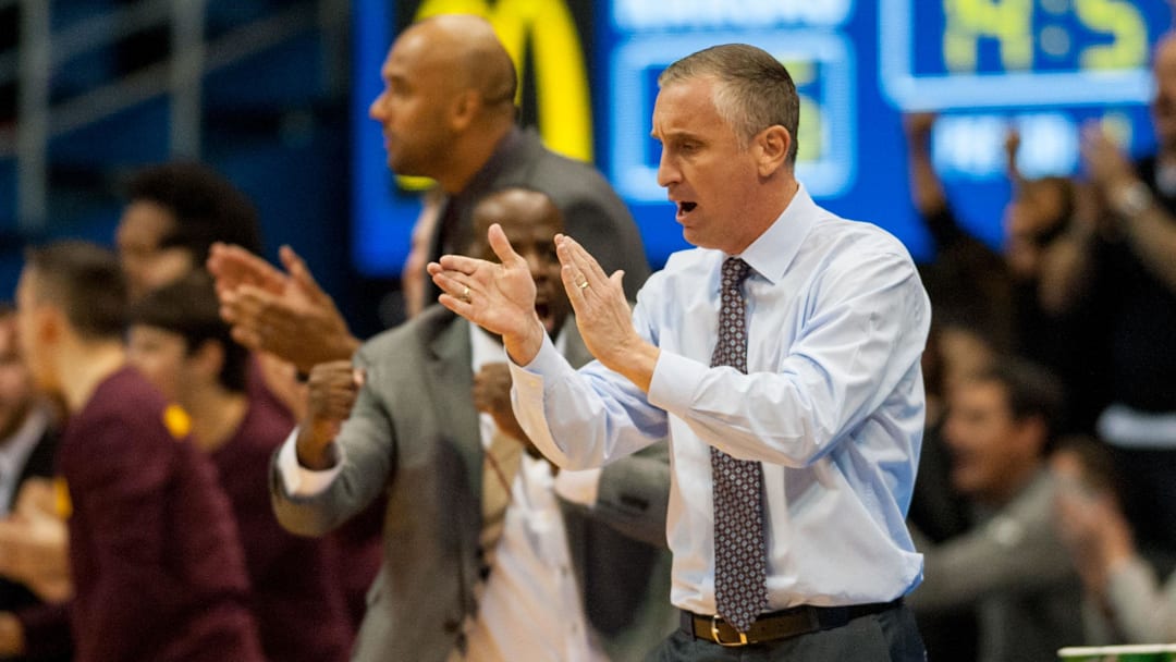 Dec 10, 2017; Lawrence, KS, USA; Arizona State Sun Devils head coach Bobby Hurley claps during the first half against the Kansas Jayhawks at Allen Fieldhouse. Mandatory Credit: Amy Kontras-Imagn Images