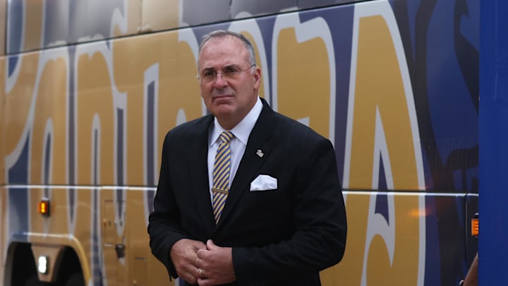 Sep 6, 2025; Pittsburgh, Pennsylvania, USA; Pittsburgh Panthers head coach Pat Narduzzi arrives at the stadium before the game against the Central Michigan Chippewas at Acrisure Stadium. Mandatory Credit: Charles LeClaire-Imagn Images Sep 6, 2025; Pittsburgh, Pennsylvania, USA; Pittsburgh Panthers head coach Pat Narduzzi arrives at the stadium before the game against the Central Michigan Chippewas at Acrisure Stadium. Mandatory Credit: Charles LeClaire-Imagn Images