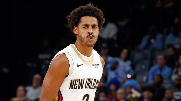 Oct 22, 2025; Memphis, Tennessee, USA; New Orleans Pelicans guard Jordan Poole (3) reacts during the second quarter against the Memphis Grizzlies at FedExForum. Mandatory Credit: Petre Thomas-Imagn Images