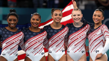 Simone Biles, Jordan Chiles, Hezly Rivera, Jade Carey and Sunisa Lee