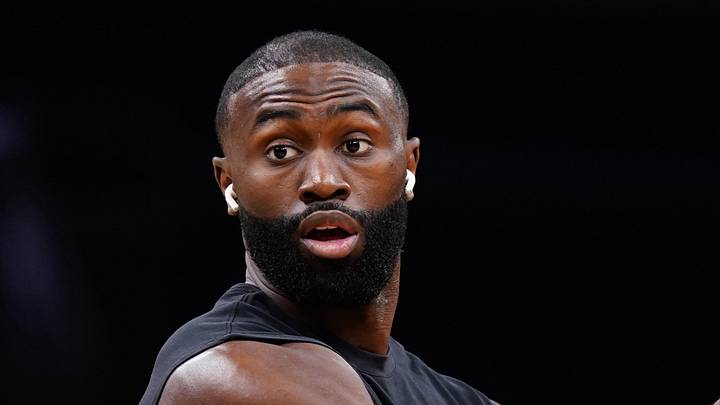 Nov 5, 2025; Boston, Massachusetts, USA; Boston Celtics guard/forward Jaylen Brown (7) warms up before the start of the game against the Washington Wizards at TD Garden. Mandatory Credit: David Butler II-Imagn Images