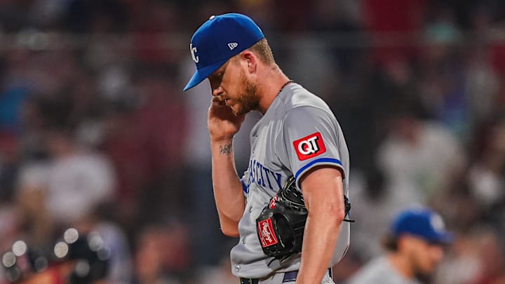 Aug 4, 2025; Boston, Massachusetts, USA; Kansas City Royals pitcher Bailey Falter (36) on the mound against the Boston Red Sox in the third inning at Fenway Park. Mandatory Credit: David Butler II-Imagn Images