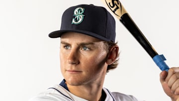 Seattle Mariners infielder Colt Emerson poses for a portrait during media day Feb. 20 at Peoria Sports Complex.