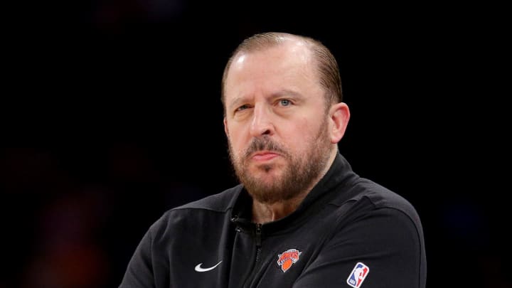 Mar 10, 2024; New York, New York, USA; New York Knicks head coach Tom Thibodeau coaches against the Philadelphia 76ers during the second quarter at Madison Square Garden. Mandatory Credit: Brad Penner-USA TODAY Sports Mar 10, 2024; New York, New York, USA; New York Knicks head coach Tom Thibodeau coaches against the Philadelphia 76ers during the second quarter at Madison Square Garden. Mandatory Credit: Brad Penner-USA TODAY Sports