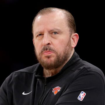 Mar 10, 2024; New York, New York, USA; New York Knicks head coach Tom Thibodeau coaches against the Philadelphia 76ers during the second quarter at Madison Square Garden. Mandatory Credit: Brad Penner-USA TODAY Sports