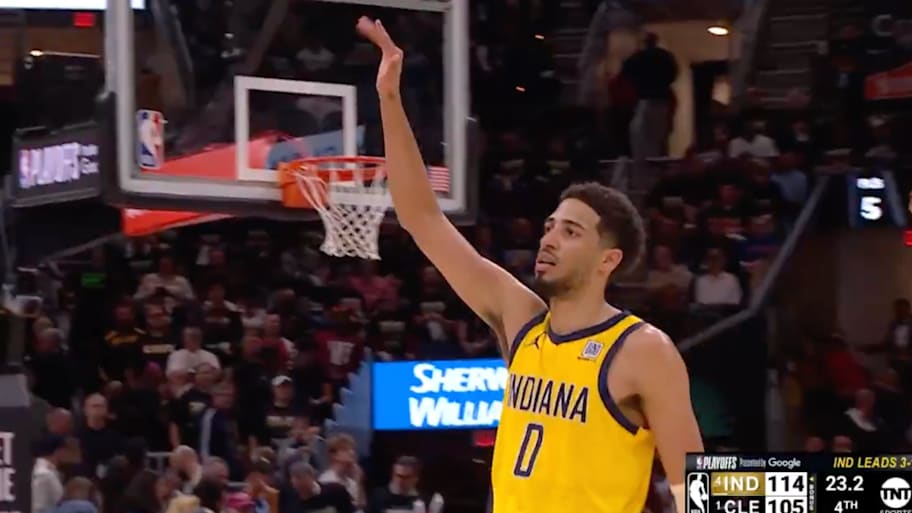 Tyrese Haliburton says so long to Cleveland for the season.  | @NBAonTNT
