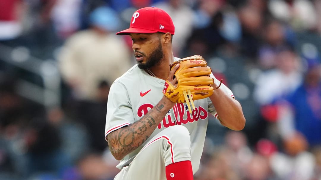 May 13, 2024; New York City, New York, USA; Philadelphia Phillies pitcher Christopher Sanchez (61) delivers a pitch against the New York Mets during the first inning at Citi Field.