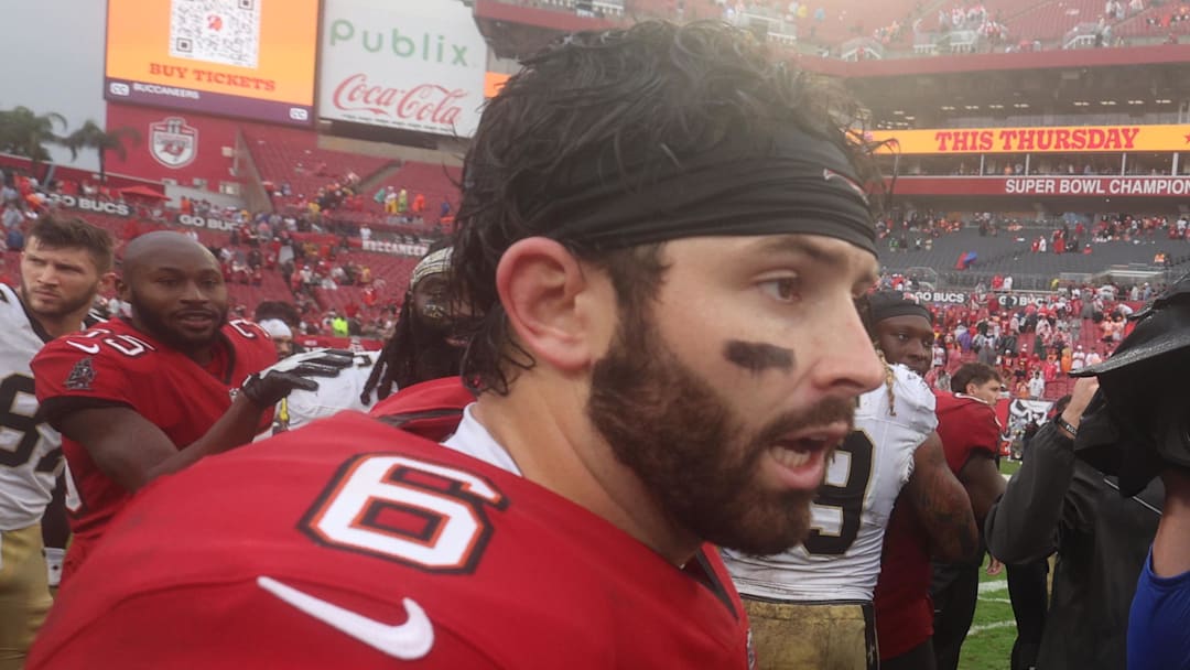 Tampa Bay Buccaneers QB Baker Mayfield wasn't in a good mood after the team's embarrassing loss to the Saints in Week 14. (Mandatory Credit: Nathan Ray Seebeck-Imagn Images)