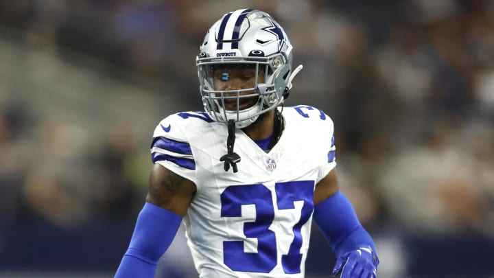 Aug 12, 2023; Arlington, Texas, USA; Dallas Cowboys cornerback Eric Scott Jr. (37) on the field in the first quarter against the Jacksonville Jaguars at AT&T Stadium. Mandatory Credit: Tim Heitman-USA TODAY Sports