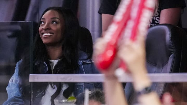 American gymnast and Olympic gold medalist Simone Biles during a game between the Indiana Fever and the Connecticut Sun